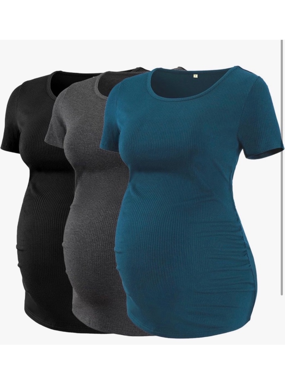 3 Pack Maternity Ribbed Tees Short Sleeve Fitted Pregnancy Tops Size Large